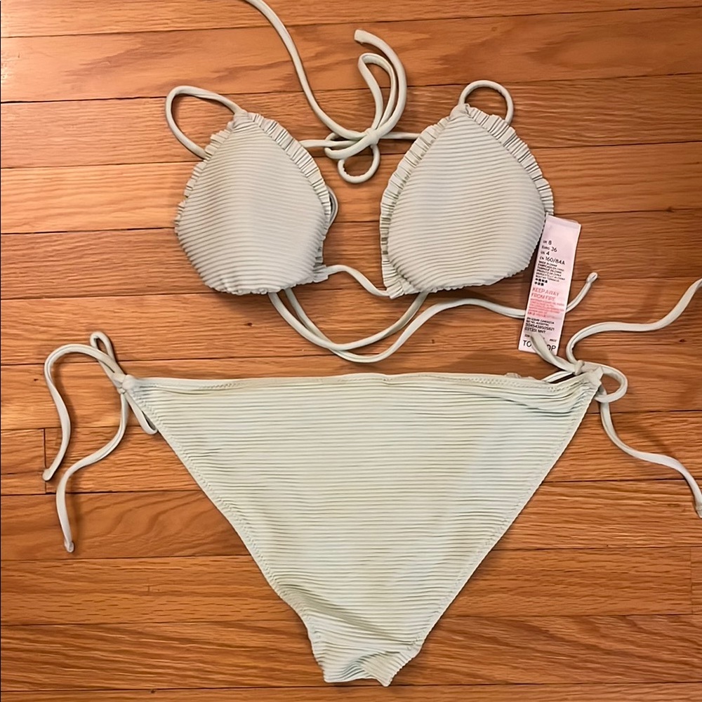 Topshop Mint Green Ribbed Bikini Set